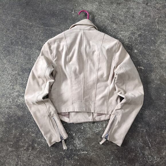 Abercrombie & Fitch Moto Jacket Womens S Tan Zip Y2K Fringe Suede Vegan Leather - Picture 3 of 8